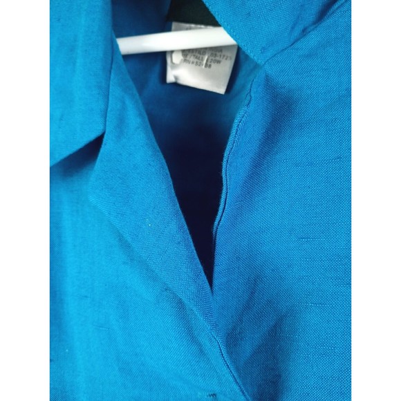 Halmore Plus Women's Sz 20W Blue Linen Blend Shirt Floral Embroidered Blouse - Picture 14 of 15